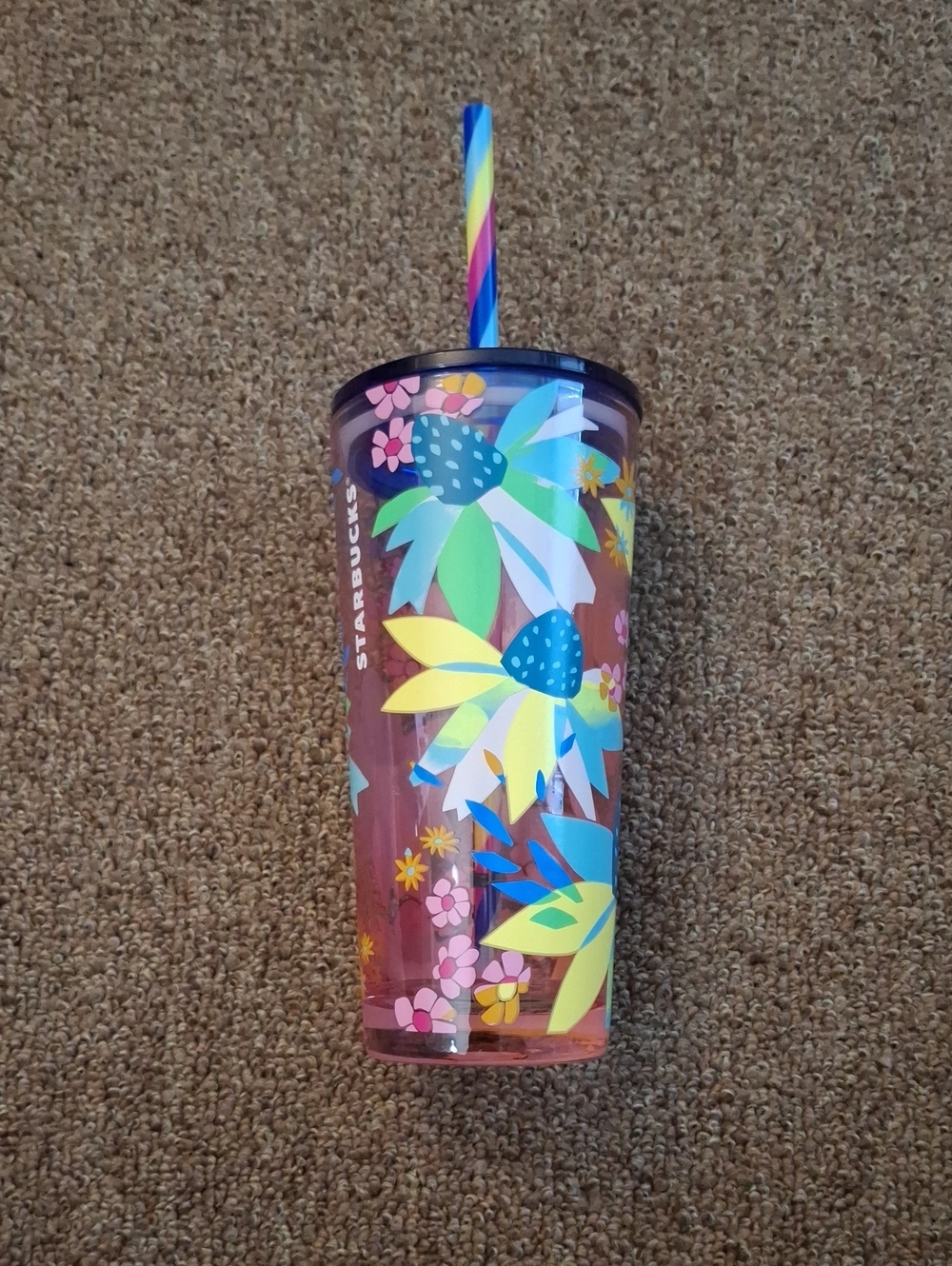 Starbucks 2023 Venti Multicolor Floral Cold Beverage Tumbler With Straw 18oz